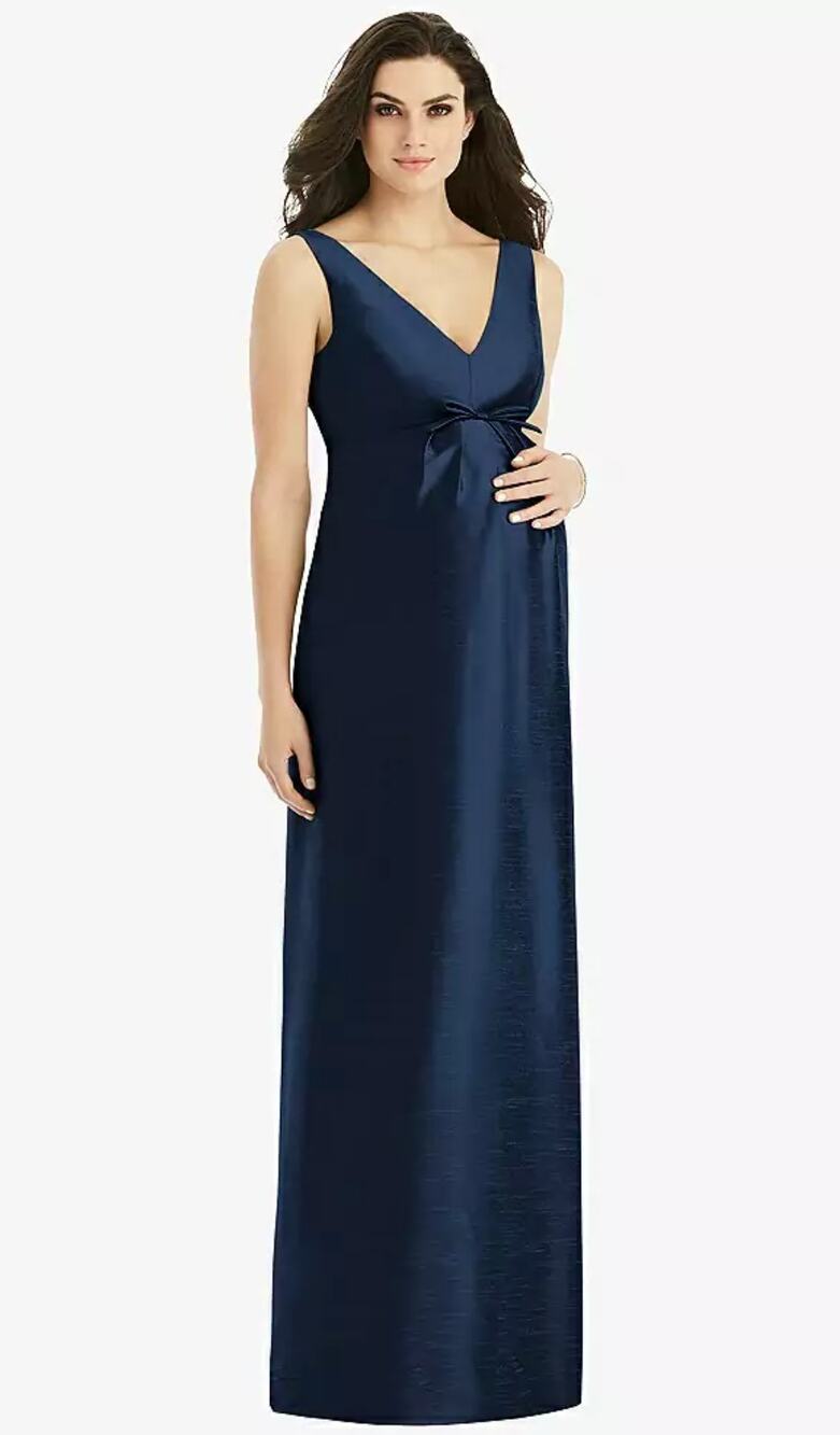 NEW Alfred Sung Sleeveless Satin Dress Womens 6R Midnight Navy Maternity Wedding